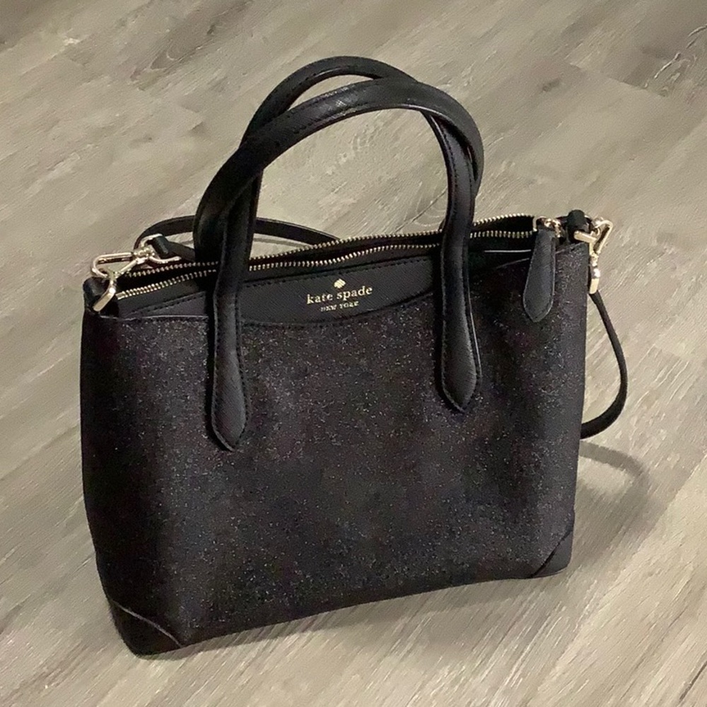 Kate Spade Black fine glitter Satchel with Gold Hardware
